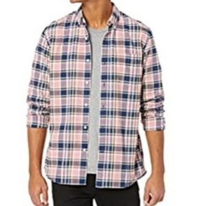 Goodthreads Men's Standard-Fit Long Sleeve Plaid Poplin, Navy/Pink